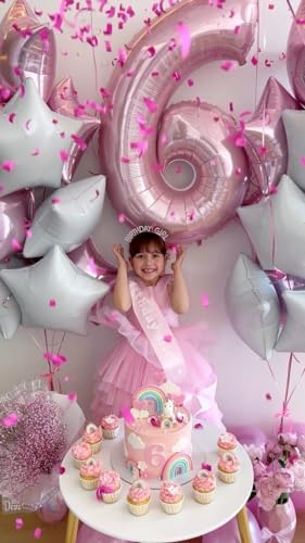 Image of 6 Balloon Numbers Birthday Decorations, 40In Pink Balloons for Men Women | Eye-catching Appearance, Perfect Decorative Centerpieces, Convenient Self-sealing Structure, Widely for Various Occasions