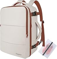 Taygeer Easyjet Cabin Bag 45x36x20 Underseat, Travel Backpack Women, Carry On Backpack for Airplane, Luggage Rucksack for Plane, Hand Luggage Bag, Laptop Rucksack with Separate Shoe Pouch, Khaki White