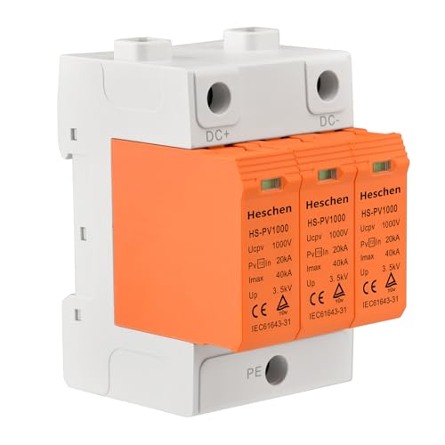 Heschen Surge Protective Device for PV HS-PV1000, 3P 1000VDC 20KA, Fire-Proof, 35mm DIN Rail Mounting