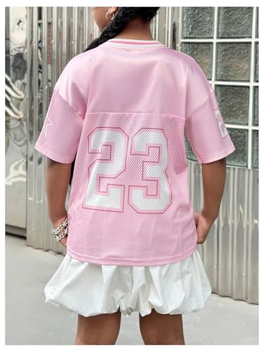 Image of WDIRARA Girl's Number Graphic Jersey Shirts Short Sleeve V Neck Tees Oversized T-Shirt Tops