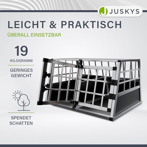 Juskys Alu Hundetransportbox L-X - 89x70x51 cm - Auto Hundebox robust & pflegeleicht - Gittertüren verschließbar - Aluminium Reisebox für Hunde