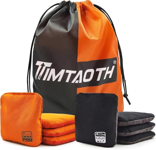 Timtaoth Dual Sided Corn Hole Bags Professional Cornhole Bags Set of 8 Regulation Size Weight Pro Corn Hole Bean Bags Slick and Stick,Black and Orange