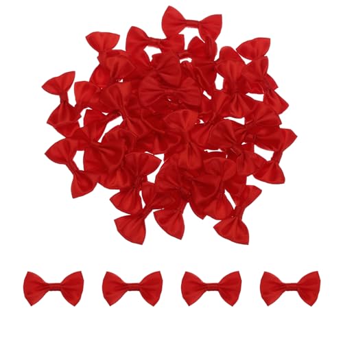 QUARKZMAN 50Pcs Nœud Papillon Rouge 3.8 x 2.5cm Mini Nœud Papillon pour l'Artisanat Petits Nœuds en Satin en Vrac pour Bricolage, Couture, Scrapbooking, Cadeau de Mariage