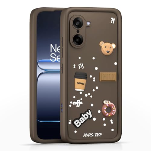 Image of Bintage Cute Fun Ball | Taddy Cartoon 3D Smiley Coffee Cup | Milk Donut | Full Camera Protection Back Cover Compatible for OnePlus CE5 5G - Brown