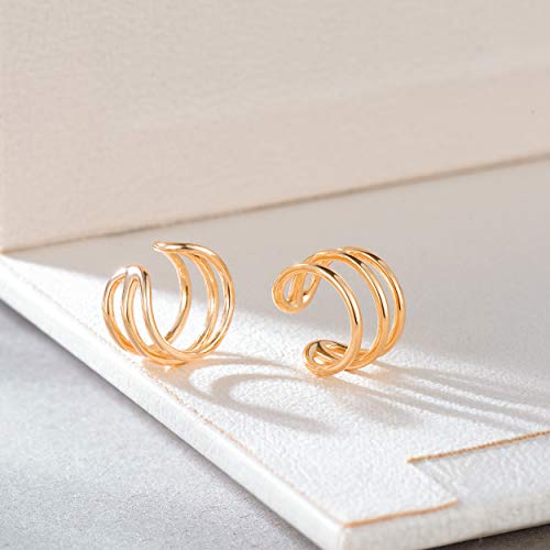 Guemer Dainty Gold Ear Cuff Earrings 14K Gold Plated Non Pierced Tiny Ear Cuffs Simple Charm Clip Tiny Bar Huggie Cubic Zirconia Cartilage Hypoallergenic Hoop Fake Earring For Women #TOP5