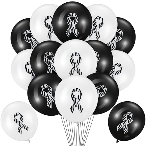 Image of Hungdao 100 Pcs Rare Disease Awareness Balloons Decoration Zebra Ribbon Cancer Awareness Supplies Neuroendocrine Carcinoid Cancer Decor Black and White Balloons Arch for Party Gift