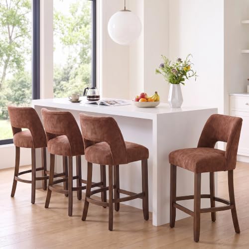 Image of VKNOW Bar Stools Set of 4, 26 inch Fabric Counter Height Bar Stools, Rusty Red