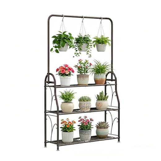 SORCEDAS Soporte para plantas de 3 niveles para interiores y exteriores, estante de metal para colgar plantas, escalera, soporte para plantas para habitación, balcón, jardín, patio, múltiples plantas, bronce