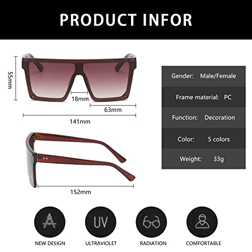 YAMEIZE Square Oversized Sunglasses Women Men - Siamese Flat Top Glasses UV400 Protection Trendy Eyewear Outdoor3