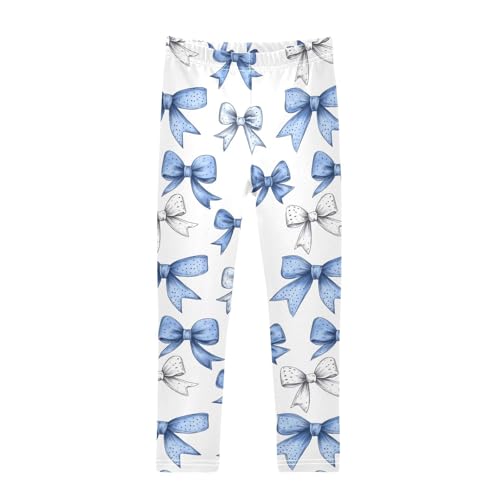 Girls Leggings Blue and White Bow Soft Toddler Leggings for Girls Kids Pants Size 4T-10T