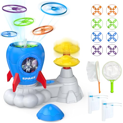 Outdoor Toys for Kids Ages 38 Rocket Launcher Flying Spinner Disc