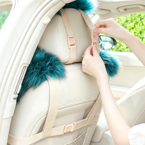 Image of OGLAND Fluffy Sheepskin Car Seat Cover for Soft Natural Wool Cushion Pad