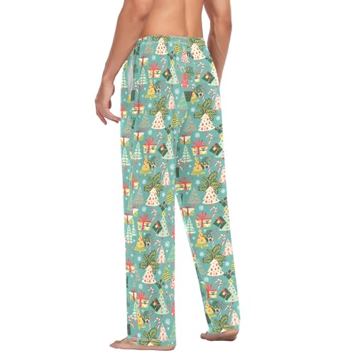 Mens Cotton Pajama Pants Sleep Lounge Pj Bottoms Sleepwear with Pockets Drawstring S Christmas Tree 5
