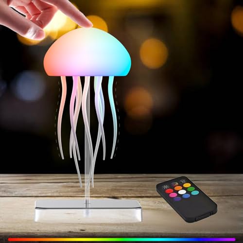 Camdii Jellyfish Lamp with Touch Sensor and Remote Control Rechargeable Eye Friendly RGB Gradient Jellyfish Night Light as Desk Lamp Table Lamp Bedside Lamp or Christmas Gifts