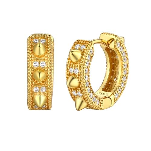 Mens Hoop Earrings Cubic Zirconia Huggie Cartilage Cuff Round/Spike/Skull Sterling Silver Earrings, Hypoallergenic, Come with Box 03 Skull-Black