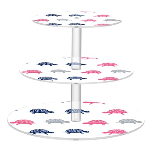 Nander 3 Tier Cupcake Stand,Cute Cartoon Turtles Large Cupcake Tower Display, Round Cupcake Holder, Acrylic Dessert Stand, Pastry Display Tree for Party, Wedding, Baby Shower