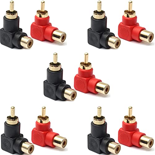 RUNCCI-YUN 10 Pièces Connecteurs RCA,Connecteurs Plaqués Or RCA Mâle à RCA Femelle,Adaptateurs à Angle Droit à 90 Degrés RCA ,pour Haut-Parleur Audio/vidéo Cover