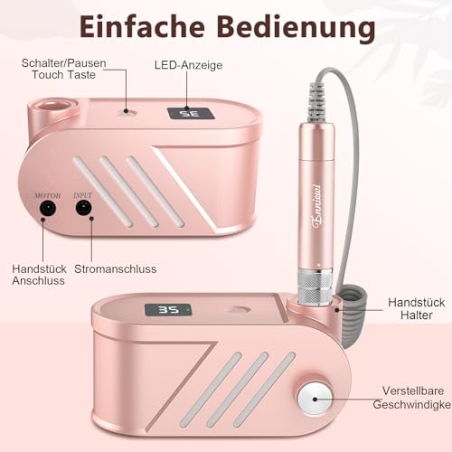 Enniewi Nagelfräser - Elektrische Nagelfeile Maniküre Pediküre Set , Nagelfräser Maniküre, Fräser für Gelnägel und Acrylnägel, 35000U/M, Set mit 6 Fräsen, Rose