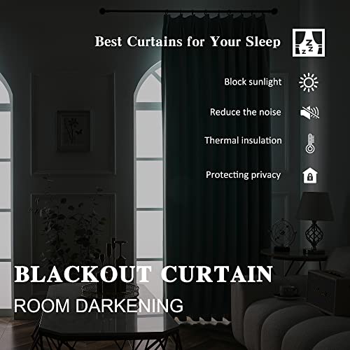 Image of Triple Pinch Pleated Blackout Curtains Thermal Insulated Room Darkening Curtains for Bedroom /Livingroom Pack of 2 Panels, Tiebacks, Hooks (Aqua Blue)