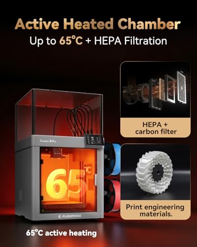 Image of FLASHFORGE Creator 5 Pro Industrial 3D Printer, 65C Active Heated Chamber, HEPA13 Air Filtration, 4-Extruder Independent System, 600mm /s High-Speed Printing, 256mmBuild Volume