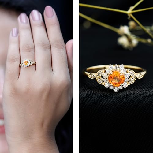 Certified Orange Sapphire Flower Engagement Ring, AAA Quality, Natural Sapphire Diamond Ring - Ready to Gift2