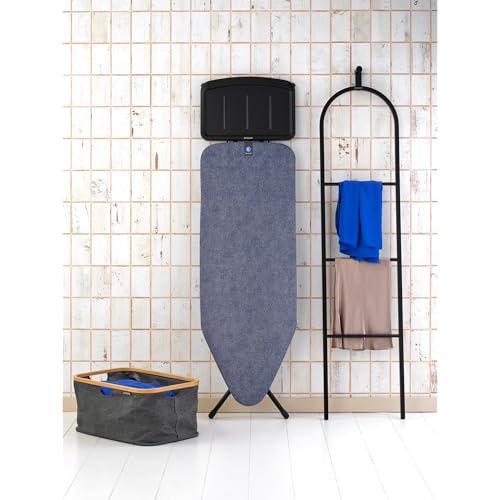 Image of Brabantia XL Comfort Ironing Board with Solid Steam Generator Rest | Large (Size C) | Fairtrade Denim Blue Cover | Adjustable Height (27-38 inch), XL Rest, Easy Fold, Anti-Collapse Lock, Non-Slip Feet