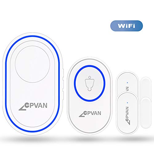 CPVAN Wireless WIFI Home Security Alarm System, Door Bells & Chimes (2-in-1) With One Base Station, One Doorbell Transmitter Button, Two Door Window Contact For Home/Shed/Garage. Model: CP7