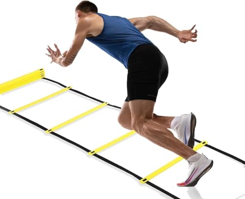 Risegun Escalera de Agilidad 4M con 8 Peldaños - Escalera de Velocidad y Equilibrio en Plástico Resistente para Fútbol, Baloncesto, Tenis, Rugby, Incluye Bolsa de Almacenamiento