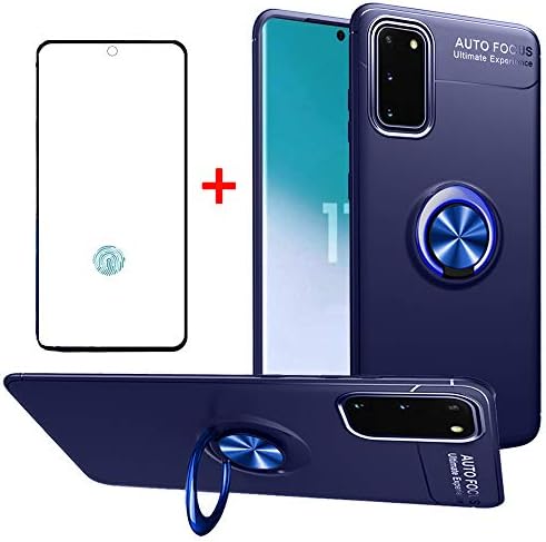 Phone Case for Samsung Galaxy S20 with Tempered Glass Screen Protector Cover and Magnetic Rugged Ring Mobile Accessories Kickstand Full Body Shockproof Silicone SM-G980F/DS S 20 S20Cases S20Case Blue
