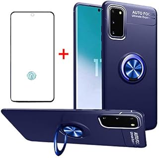 Phone Case for Samsung Galaxy S20 with Tempered Glass Screen Protector Cover and Magnetic Rugged Ring Mobile Accessories Kickstand Full Body Shockproof Silicone SM-G980F/DS S 20 S20Cases S20Case Blue