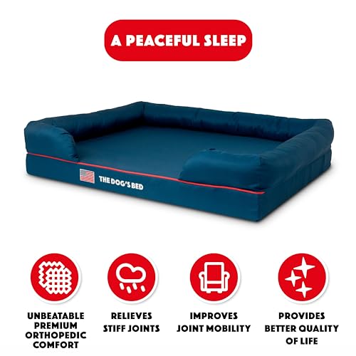 The Dog’s Bed – Orthopaedic Memory Foam Bolster Bed, Blue with Red Trim & USA Flag, XL - Image 5