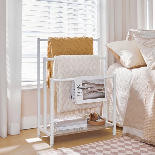 HOOBRO Handtuchhalter, freistehender Handtuchleiter, Handtuchständer, mit 3 Handtuchstangen, für Badezimmer, platzsparend, industriell, Weiß und Grau EWG06LB01