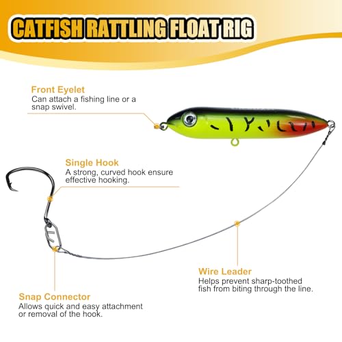 Catfish Rig con Flotador Rattle, Señuelo de Pesca Preensamblado para Bagre con Líder de Acero de Alta Resistencia y Anzuelos Circulares 8/0 6 Piezas para Río, Lago y Estanque miniatura 2