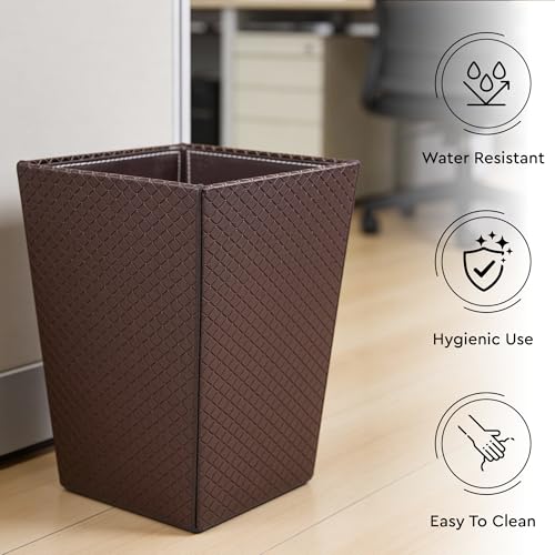 Image of Encasa XO Leather Dustbin for Home | 11 L (22x30 cm)(Large) Waste Bin for Bedroom, Washrooms, Kitchens Office, Hotel | Noise free, Floor Safe Trash Can | Textured Leather Garbage Bin - Copper