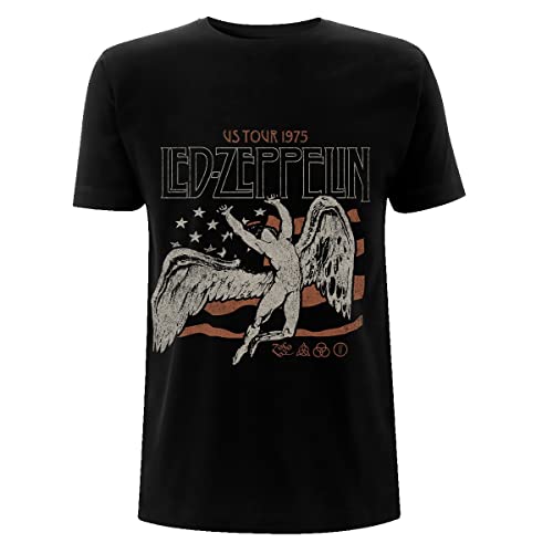 Rock Off LED Zeppelin Us 1975 Tour Flag Black Officiel T-Shirt Hommes Unisexe - Les Beatles, Paul McCartney, John Lennon, RIngo Starr, George Harrison Rock Off LED Zeppelin Us 1975 Tour Flag Black Officiel T-Shirt Hommes Unisexe