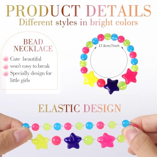 Girls Jewelry Set - Cute Star Beads Necklace Bracelet-Toddler Girls Star Jewelry - Stretchy Chunky Costume Jewelry Present Toy-Star3