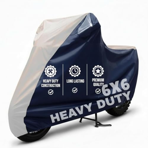 Image of 6X6 Heavy Duty Bike Cover for Pulsar 220F, Dual Tone White & Blue, All-Weather Protection, Waterproof, UV Resistant, Dustproof, Windproof, Durable Outdoor Motorcycle Body Covers for Daily Use