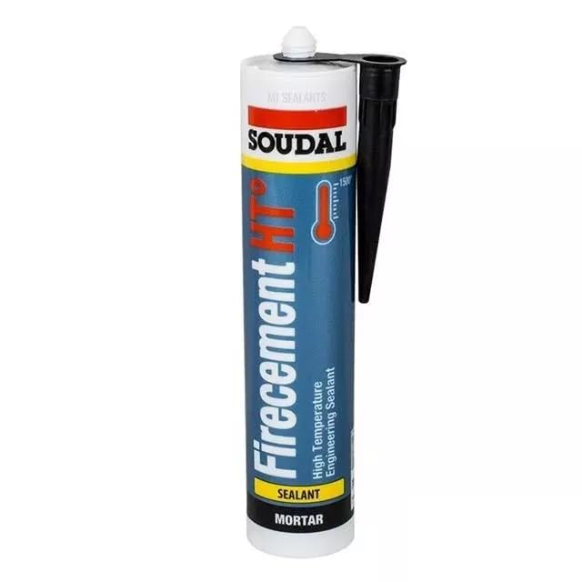 Soudal Firecement HT Hi Temperature Heat Resistant Sealant Cartridge Black 300ml Fire Cement Hard Setting +1500 C Fully Curing, Internal Use, Fire Places