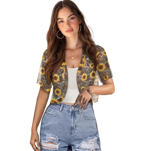 Womens Short Sleeve Cardigans Lightweight Summer Cardigan Trendy Bolero Shrug Cute Floral Cardigan Sheer Bolero