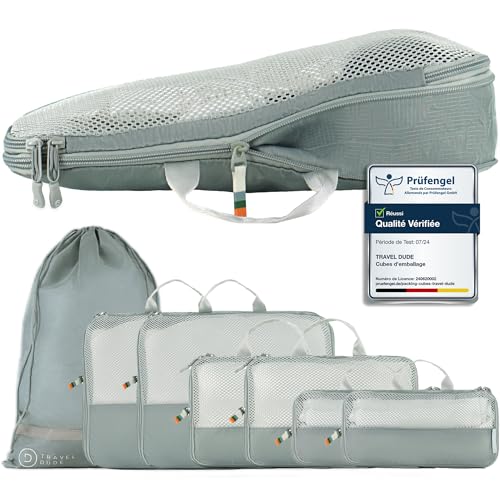 TRAVEL DUDE Organisateur Valise Compressible – Sac de Compression Voyage, Packing Cubes et Pochette Rangement – Idéal pour Rangement Valise et Organisation de Voyage