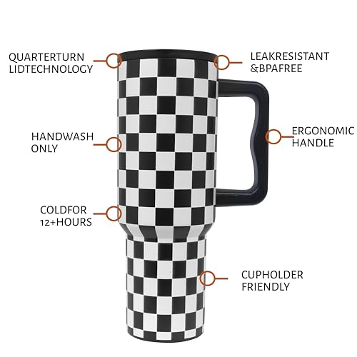 Image of Stainless Steel 1200 ml Vacuum Tumbler with Lid & Straw - Double‑Wall Insulated Cup for Travel, Gym & Office - Keeps Beverages Hot or Cold - 1.2 L Capacity (Black Checks)
