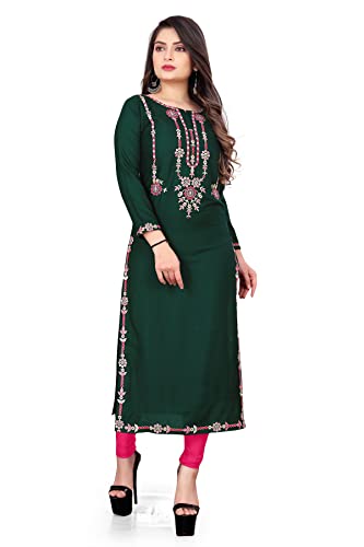 Image of Women's Rayon Embroidered Straight Kurti Under 499 Designer Attractive Look Women's Kurta