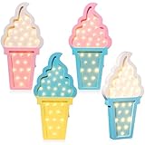 Glooglitter 4 Pcs Ice Cream Night Party Decorations LED Lights, Wooden Wall Decor for Baby Showers, Ice Cream Truck Parties, Summer Birthday & Romantic Atmosphere Battery Operated Lamp Set