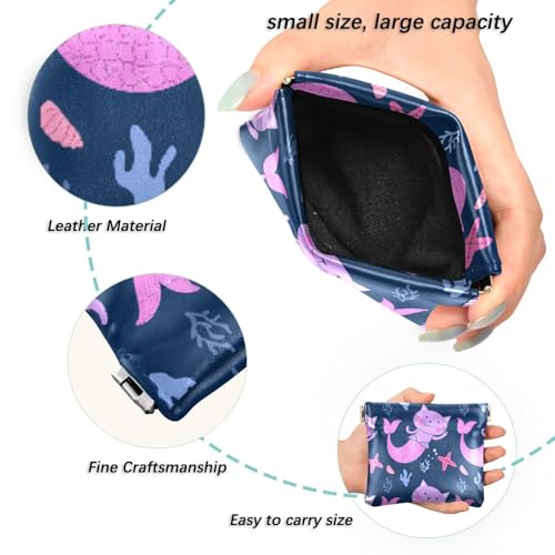 Mermaid Cats Coin Purse Leather Pouch Change Purse, Squeeze Coin Pouch for Cards, Keys & Lipsticks, Unisex2