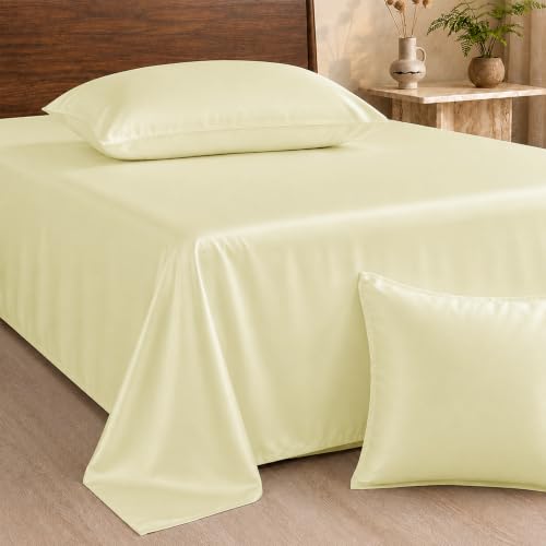 Image of HOMEMONDE 100% Bamboo King Size Flat Bedsheet with 2 Pillow Covers | 300 TC Luxury Cooling Bed Sheet | Ultra Soft, Breathable & Moisture Wicking | (Ivory, 108x108 Inches)