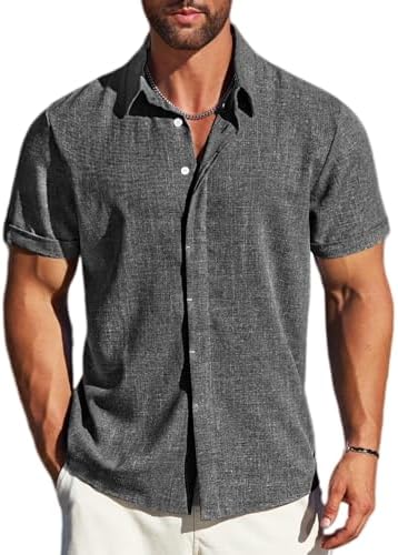 MAPICK Men's Linen Shirts Short Sleeve Button Down Casual Shirt Business Dress Clothing Beach Fashion Summer Tops