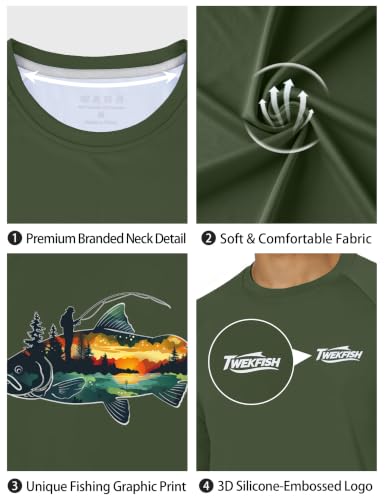 Twekfish Men's UPF 50+ Fishing Shirt, Long Sleeve UV Protection Sun Shirt, Quick Dry Rash Guard Tee for Hiking Running, Bass Graphic — view 5