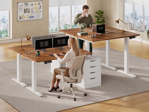Image of SEDETA Standing Two Person Desk with 4 Drawers, 2 Power Outlets, CPU Stand