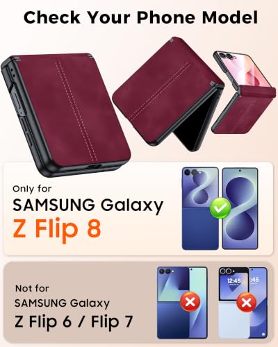Image of for Galaxy Z Flip 8 Case with Hinge Protection & Screen Protector Red | Ultra Thin Stylish Leather Matte PC Durable Shockproof Cover Phone Case for Galaxy Z Flip 8-Red