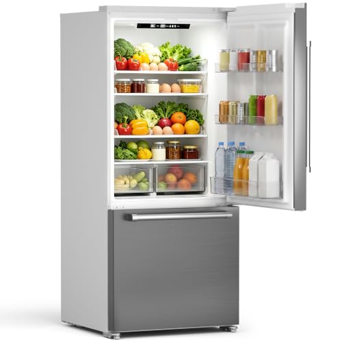 Image of Electactic 18 Cu. Ft. French Refrigerator, 2-Door French Door Refrigerator with Built-in Ice Maker, Digital Temperature Control with Bottom Mount Freezer Drawer for Kitchen Commercial-Grey